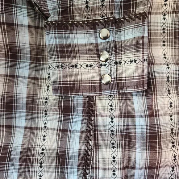 Panhandle Slim Brooks & Dunn Mens Medium Brown Blue Western Button Down Up Shirt - Picture 8 of 11